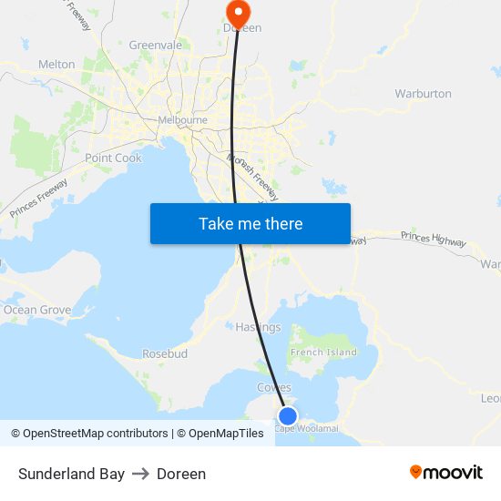 Sunderland Bay to Doreen map