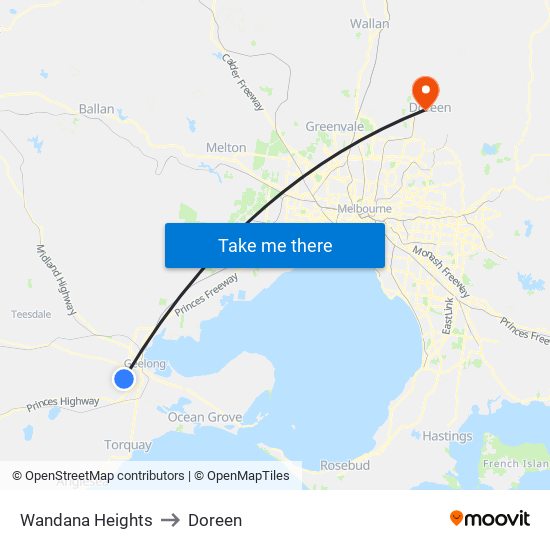 Wandana Heights to Doreen map