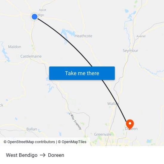 West Bendigo to Doreen map