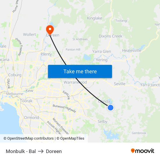 Monbulk - Bal to Doreen map