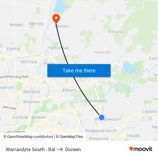 Warrandyte South - Bal to Doreen map