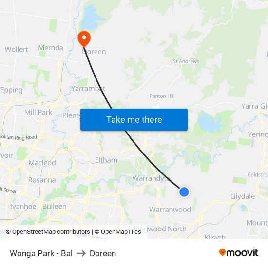 Wonga Park - Bal to Doreen map