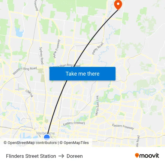 Flinders Street Station to Doreen map