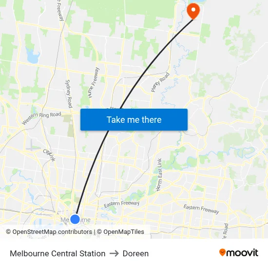 Melbourne Central Station to Doreen map