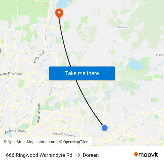 666 Ringwood Warrandyte Rd to Doreen map