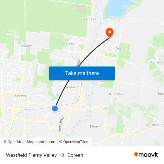 Westfield Plenty Valley to Doreen map