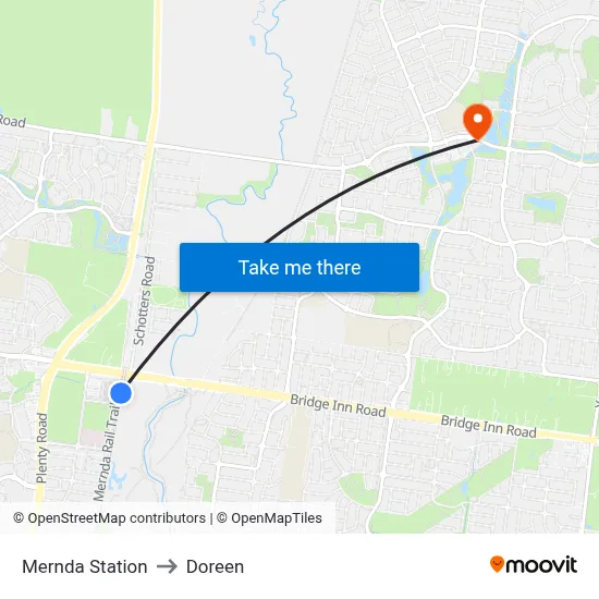 Mernda Station to Doreen map