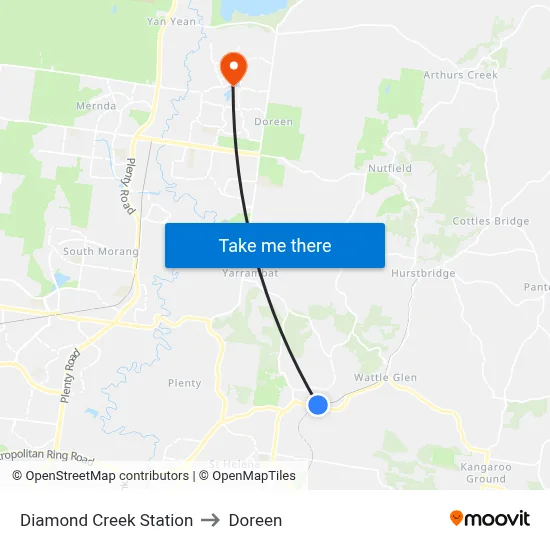 Diamond Creek Station to Doreen map