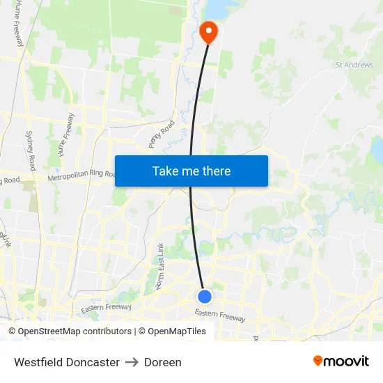 Westfield Doncaster to Doreen map