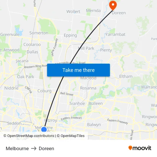 Melbourne to Doreen map
