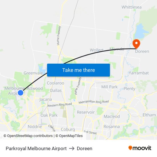 Parkroyal Melbourne Airport to Doreen map