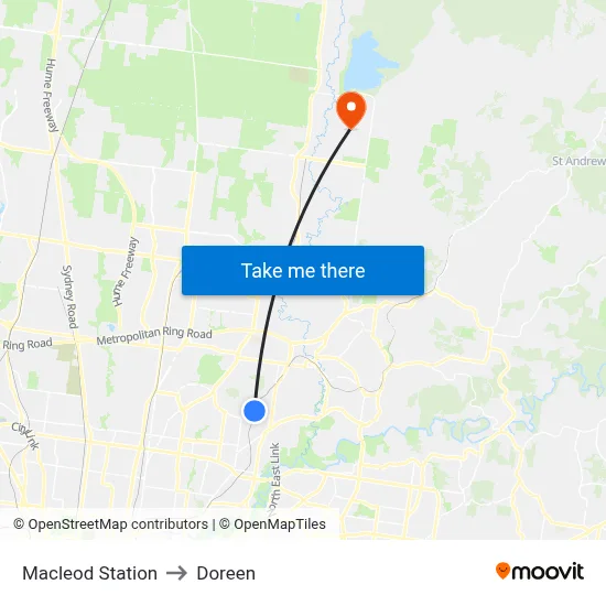 Macleod Station to Doreen map