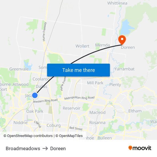 Broadmeadows to Doreen map