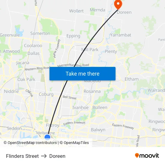 Flinders Street to Doreen map