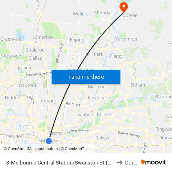 8-Melbourne Central Station/Swanston St (Melbourne City) to Doreen map