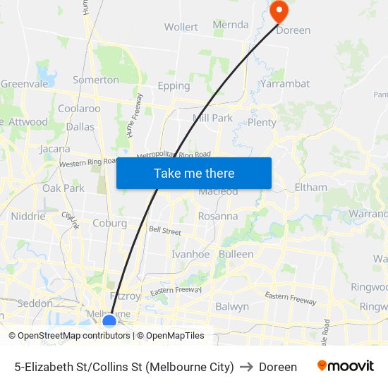 5-Elizabeth St/Collins St (Melbourne City) to Doreen map
