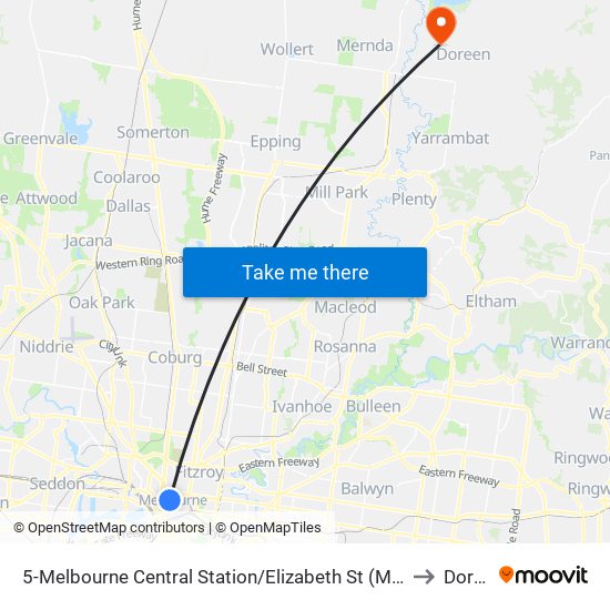 5-Melbourne Central Station/Elizabeth St (Melbourne City) to Doreen map