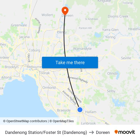 Dandenong Station/Foster St (Dandenong) to Doreen map