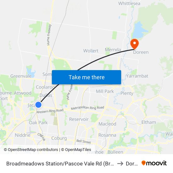 Broadmeadows Station/Pascoe Vale Rd (Broadmeadows) to Doreen map