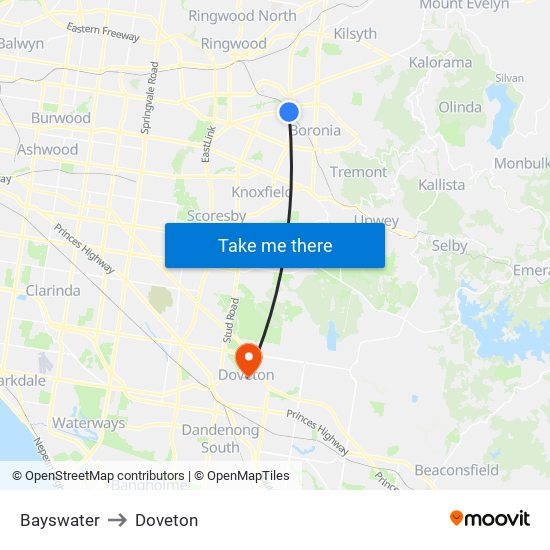 Bayswater to Doveton map