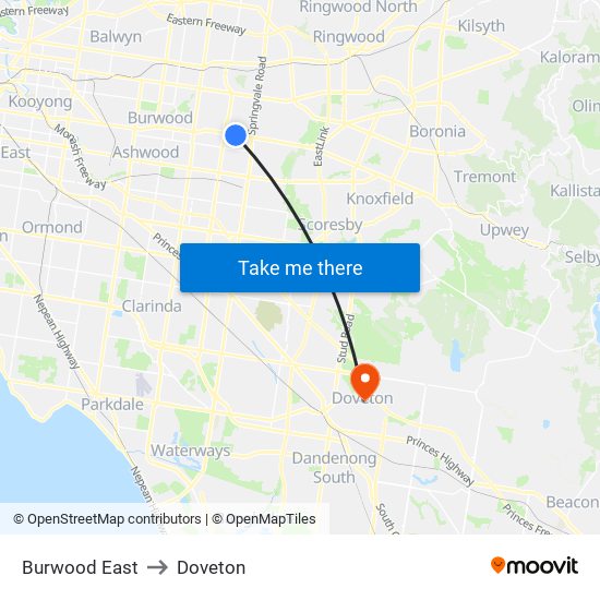 Burwood East to Doveton map