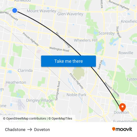 Chadstone to Doveton map