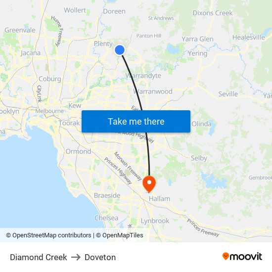 Diamond Creek to Doveton map