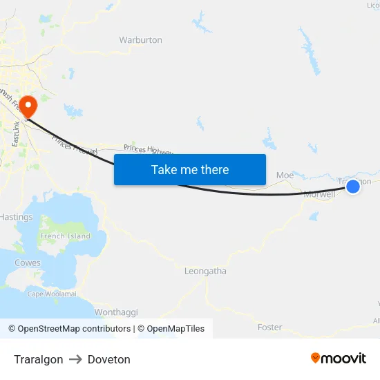 Traralgon to Doveton map