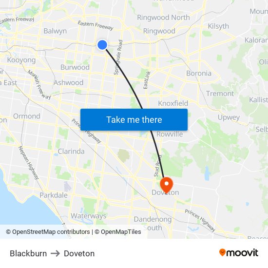 Blackburn to Doveton map