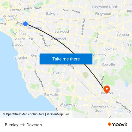 Burnley to Doveton map