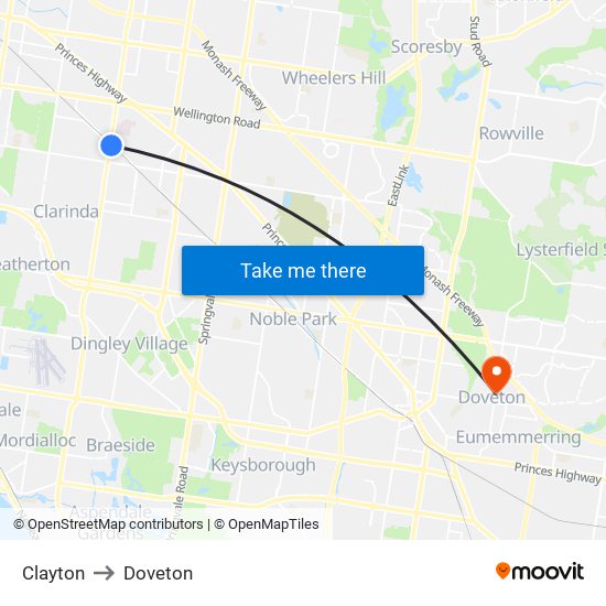 Clayton to Doveton map