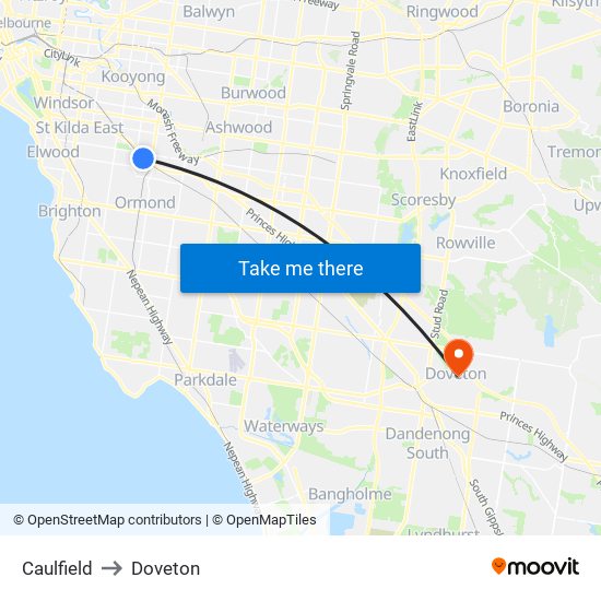 Caulfield to Doveton map