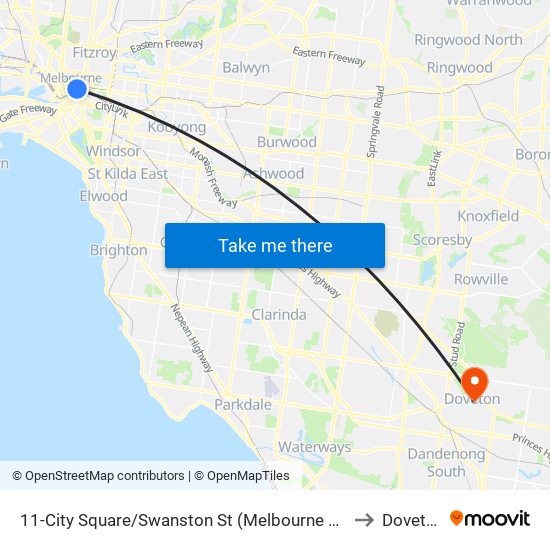 11-City Square/Swanston St (Melbourne City) to Doveton map