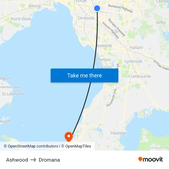 Ashwood to Dromana map
