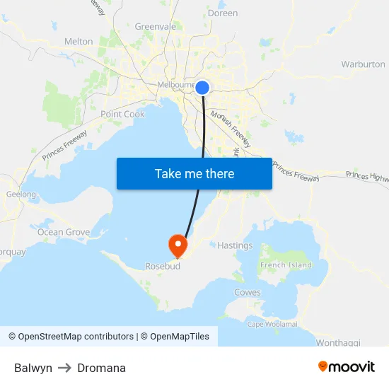 Balwyn to Dromana map