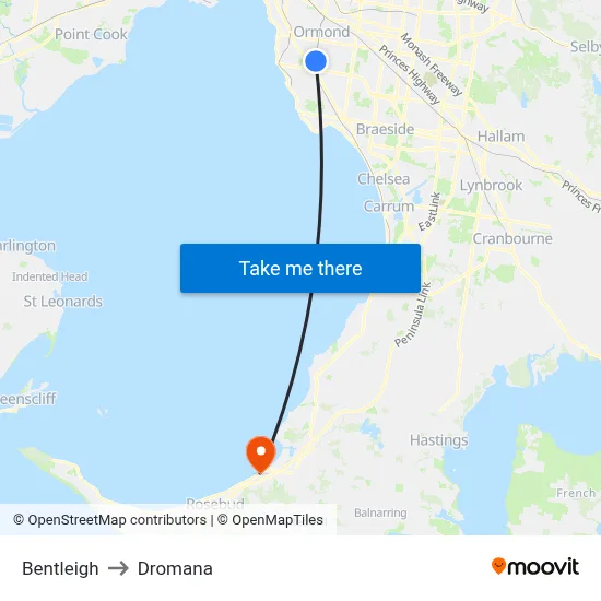 Bentleigh to Dromana map