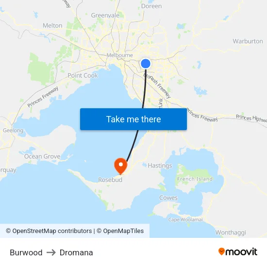 Burwood to Dromana map