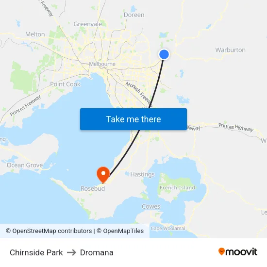 Chirnside Park to Dromana map