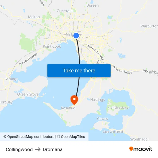 Collingwood to Dromana map