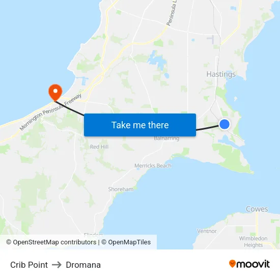 Crib Point to Dromana map