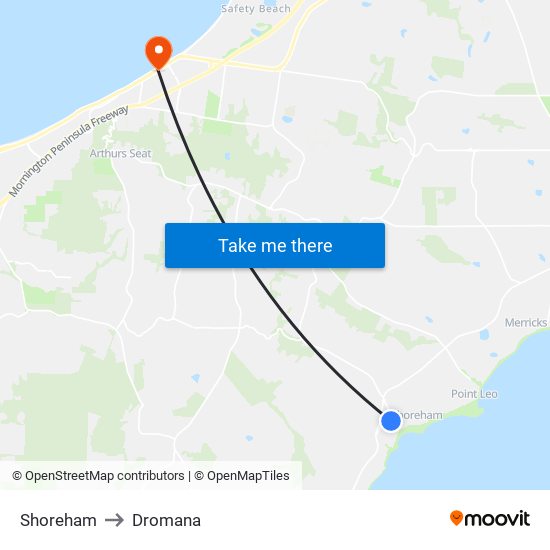 Shoreham to Dromana map