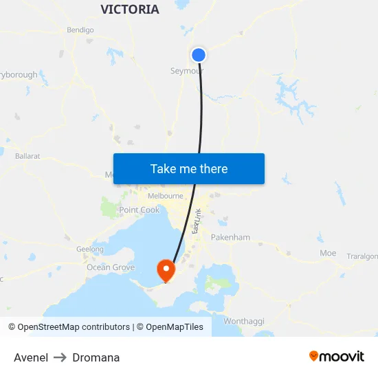 Avenel to Dromana map