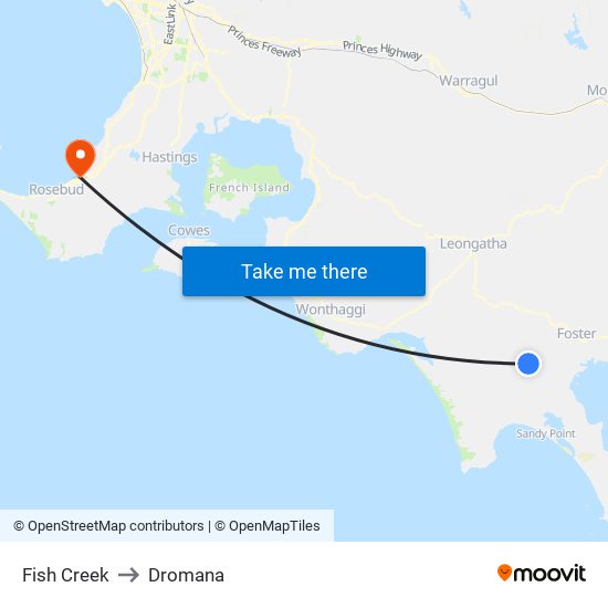 Fish Creek to Dromana map