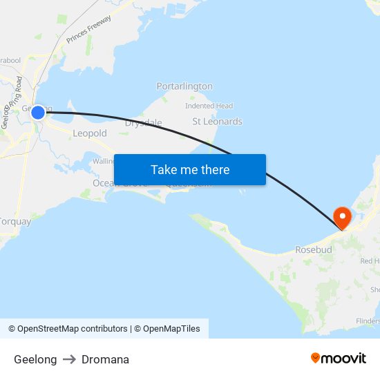 Geelong to Dromana map