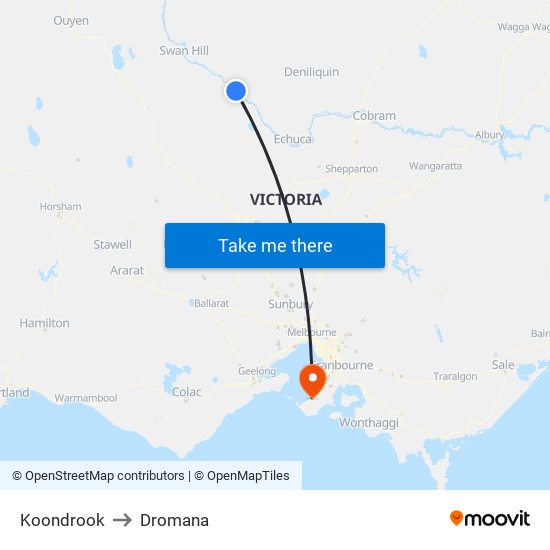 Koondrook to Dromana map