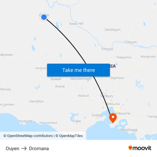 Ouyen to Dromana map