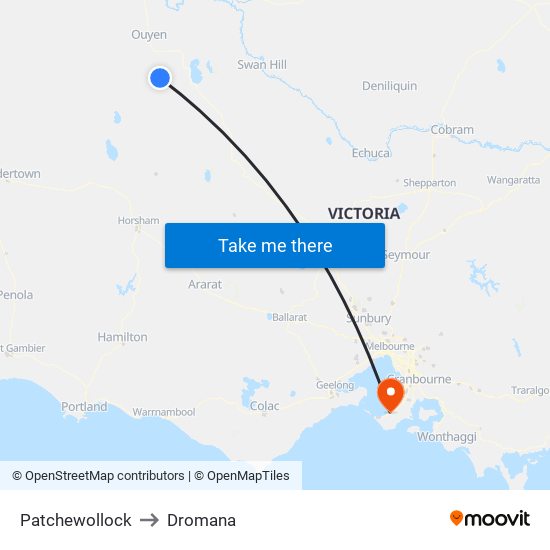 Patchewollock to Dromana map