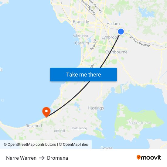 Narre Warren to Dromana map