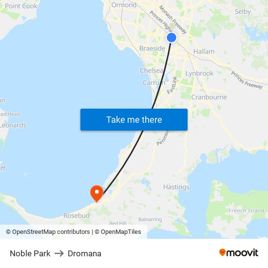 Noble Park to Dromana map