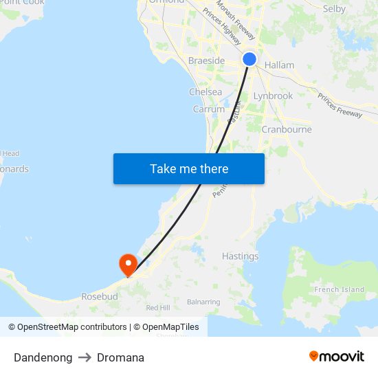 Dandenong to Dromana map